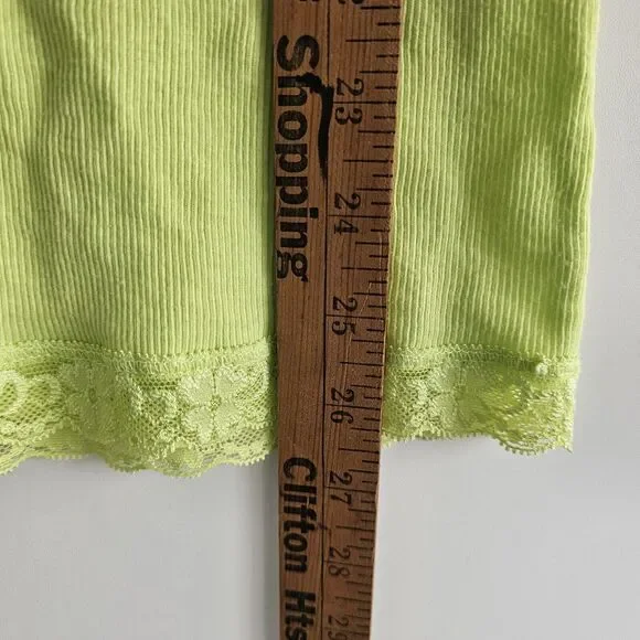 VTG Arizona Lime Green Ribbed Tank Top Lace Trim Sleeveless Cotton Cami‎ Y2K - Picture 7 of 7